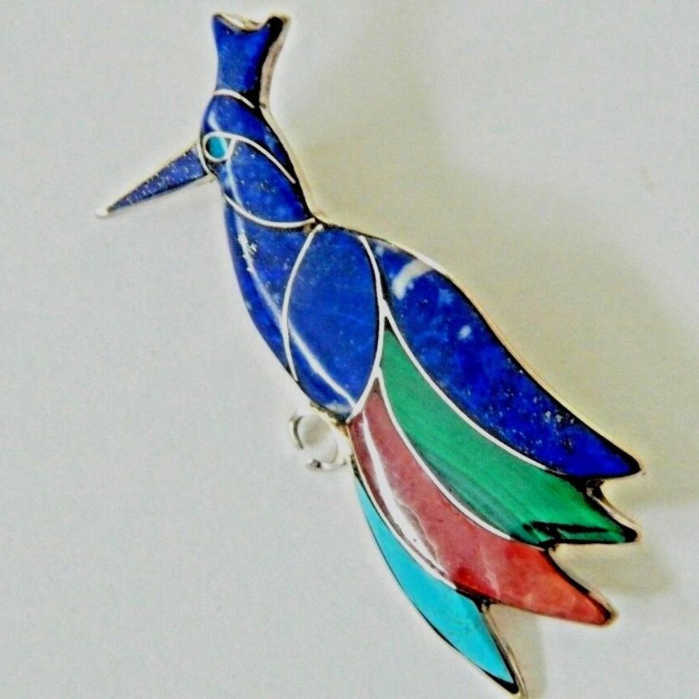 Vintage Southwestern Sterling Silver Pendant / Brooch Turquoise Lapis 2.5"